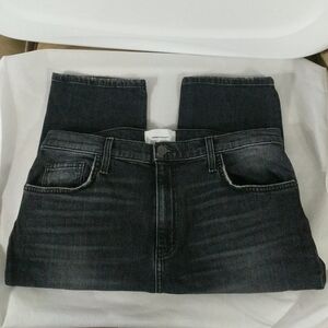 Current/Elliott The Vintage Cropped Slim High Rise Distressed Black Jeans - 32